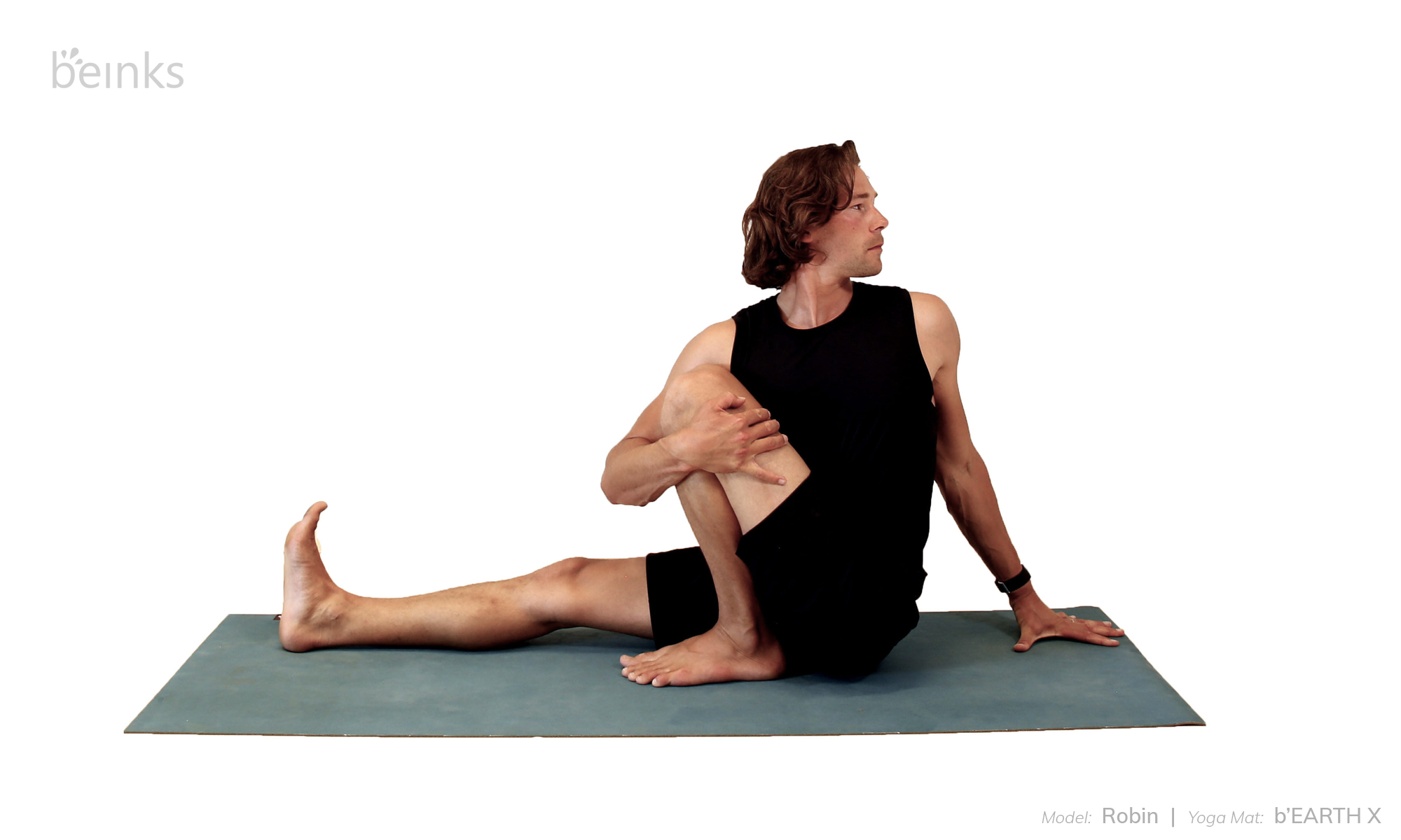 Man doing yoga asana, saga twist pose or marichyasana, vector illustration:  Royalty Free #151861730